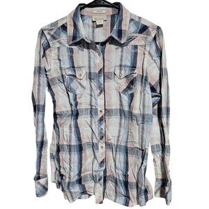 Ariat Fitted Plaid Long Sleeve Shirt Womens Size Large Western Snap Button